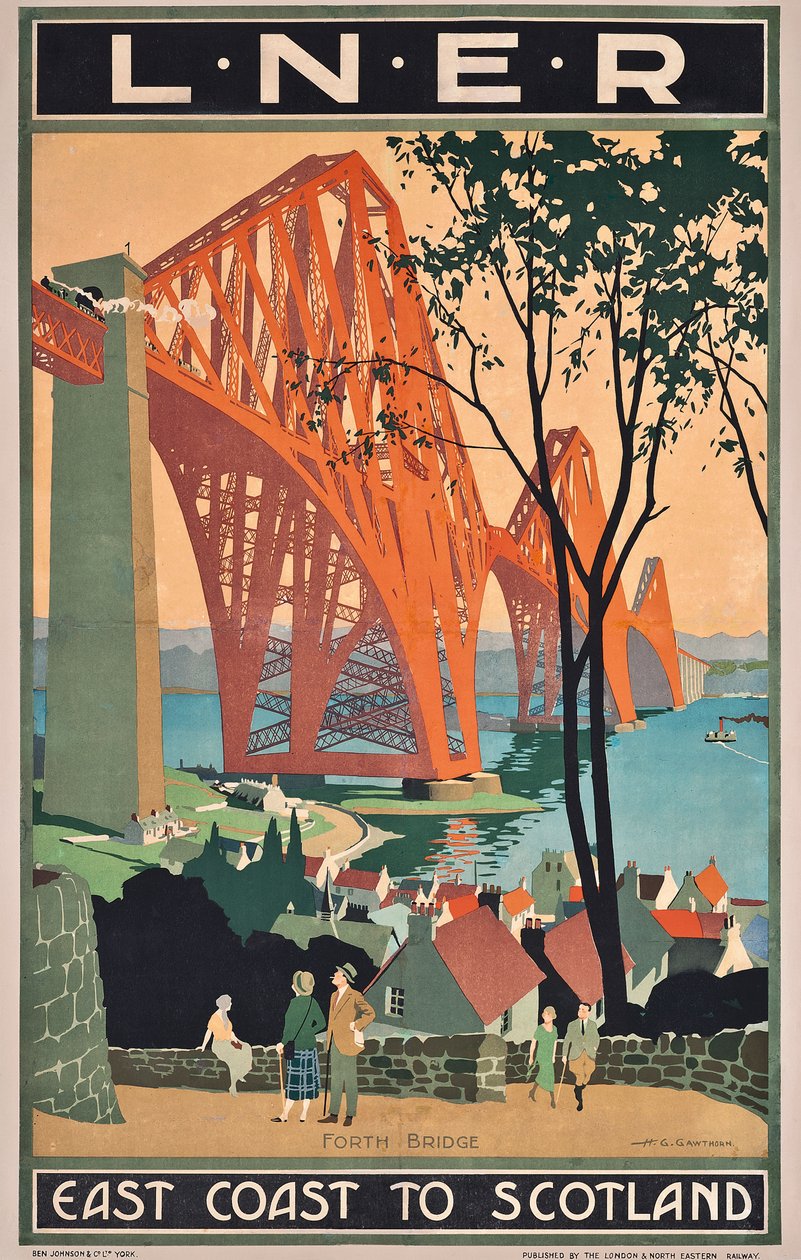 Plakat London and North Eastern Railway reklamujący podróże ze wschodniego wybrzeża do Szkocji autorstwa Henry George Gawthorn