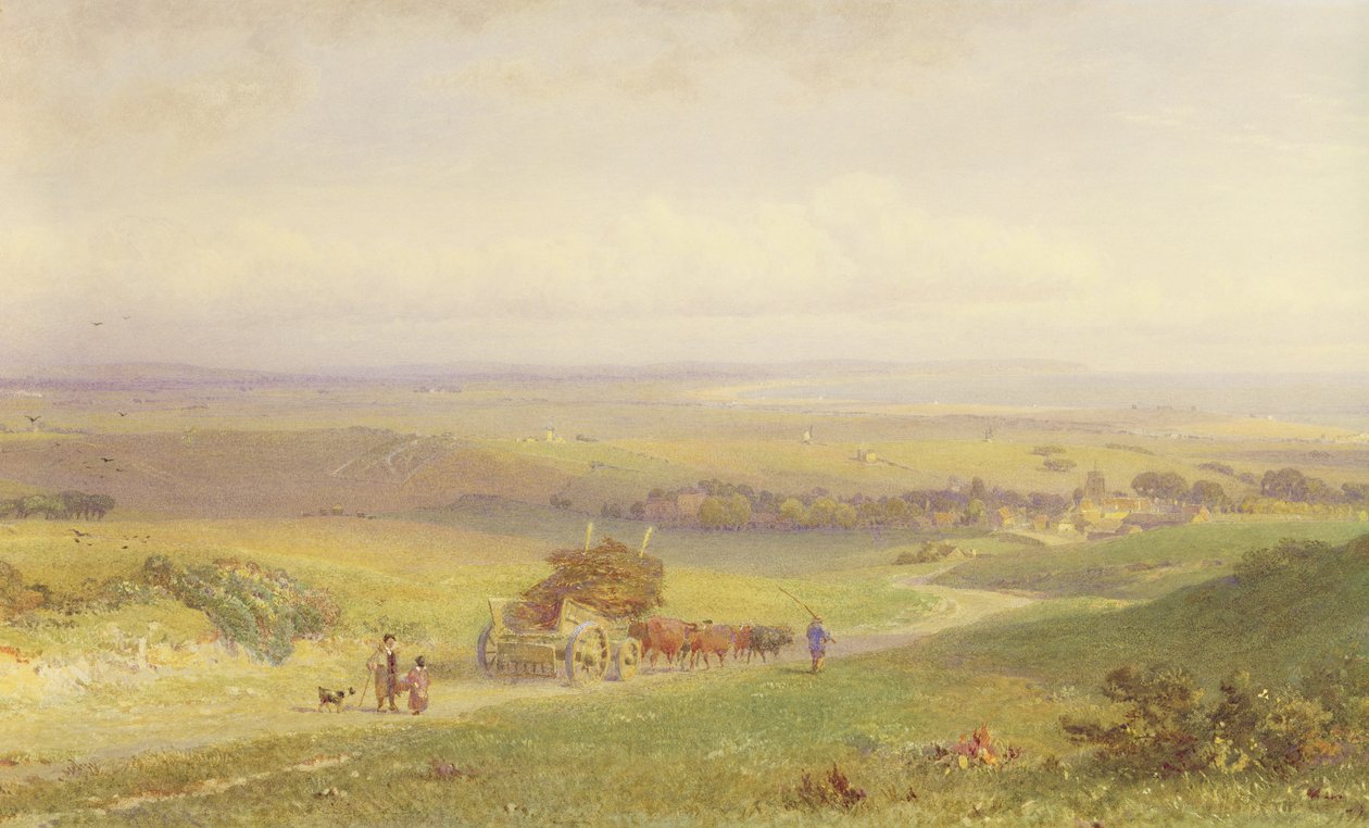 Pevensey Bay, Sussex, 1868 (wc, pne, grafit i skrobanie na papierze) autorstwa Henry George Hine