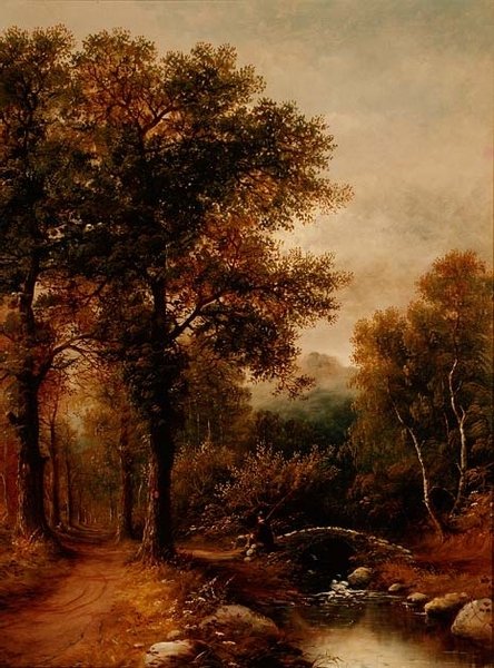Wędkarz nad leśnym strumieniem autorstwa Henry Harris