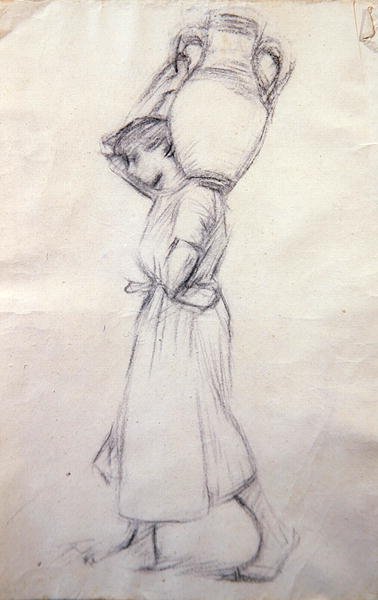 Szkic do „Dziewczyny ze słoikami” (ołówek na papierze) autorstwa Henry Herbert La Thangue