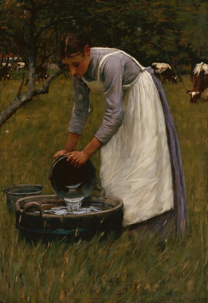 Podlewanie krów (olej na płótnie) autorstwa Henry Herbert La Thangue