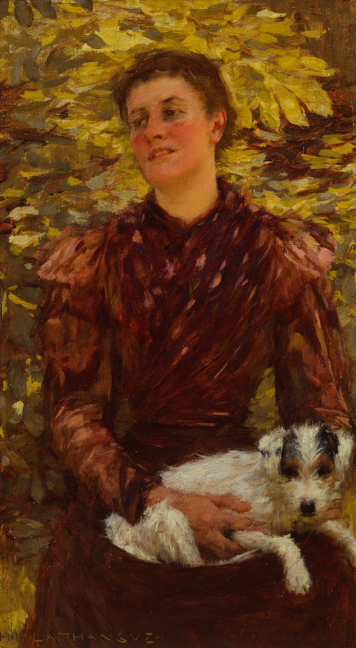 Młoda dziewczyna z psem (olej na płótnie) autorstwa Henry Herbert La Thangue