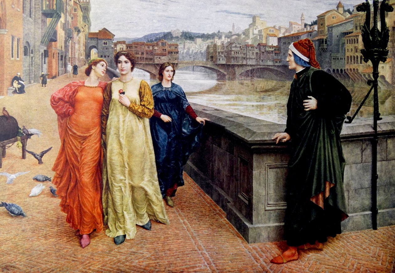Dante Alighieri spotyka swoją muzę Beatrice Portinari w Firenze autorstwa Henry Holiday