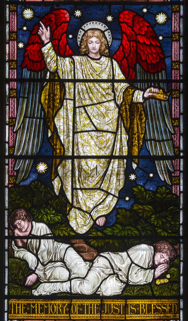 Kirkstall, St Stephen, Heaton Butler & Bayne, Henry Holiday, Pamięć o sprawiedliwych jest błogosławiona, Przysłów rozdział 10, werset 7, c.1870 autorstwa Henry Holiday