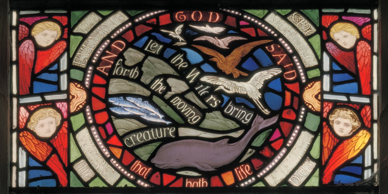 Let The Waters Bring Forth, benedyktyński detal okna, ok. 1895 (witraż) autorstwa Henry Holiday