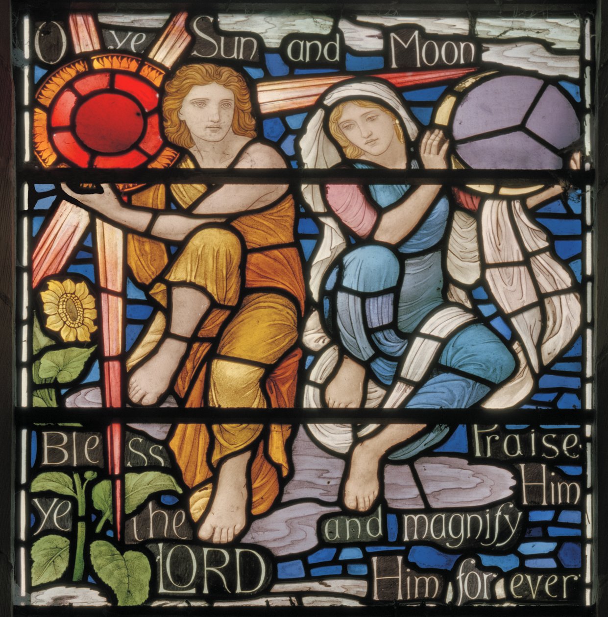 O Ye Sun & Moon, benedyktyński detal okna, ok. 1895 (witraż) autorstwa Henry Holiday
