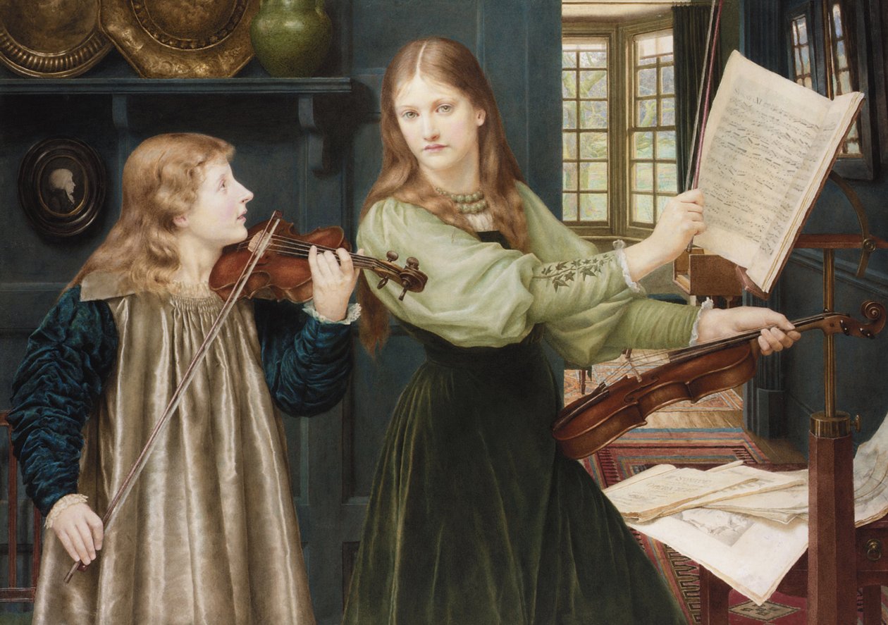 Obrazy prerafaelickie: Duet par Holiday, Henry (1839-1927). Akwarela na tekturze, 78x108. Prywatna kolekcja autorstwa Henry Holiday