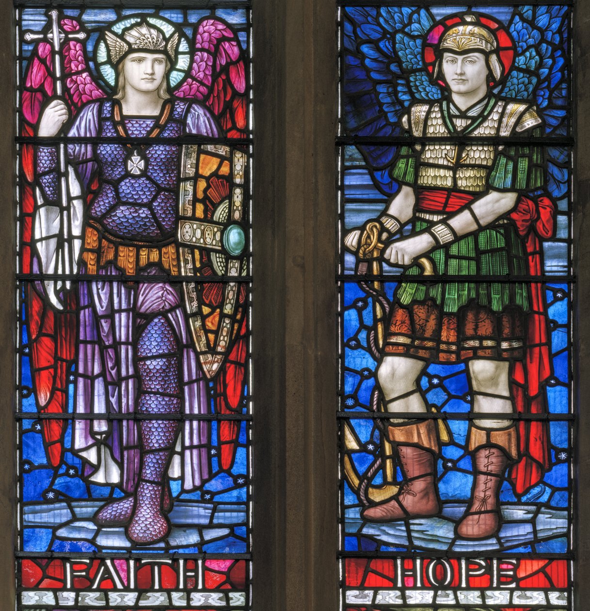 Yeovil, St John The Baptist, Lowndes & Drury, Henry Holiday, Faith & Hope, 1917-18 autorstwa Henry Holiday