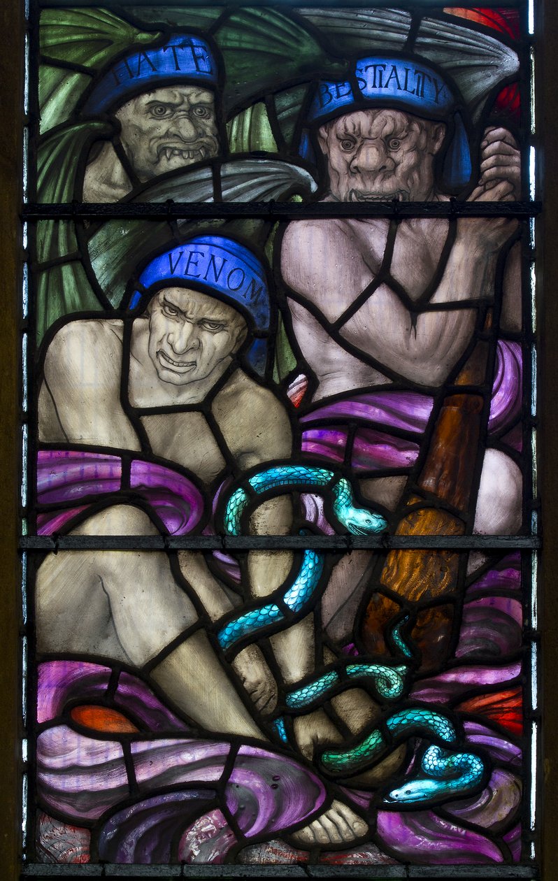 Yeovil, St John The Baptist, Lowndes & Drury, Henry Holiday, Hate, Bestiality & Venom, 1917-18 autorstwa Henry Holiday