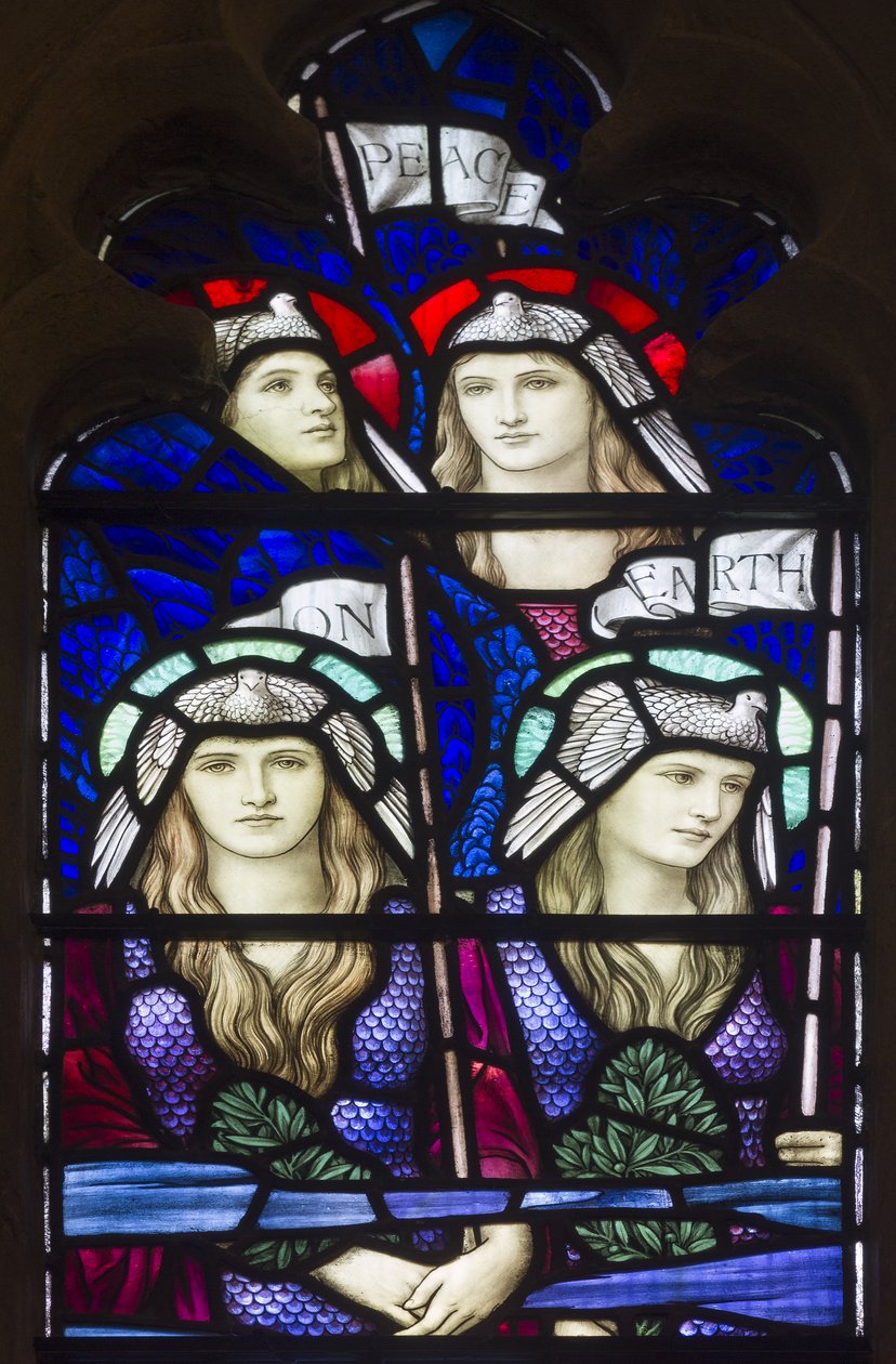 Yeovil, St John The Baptist, Lowndes & Drury, Henry Holiday, Peace On Earth, Angels, 1917-18 autorstwa Henry Holiday