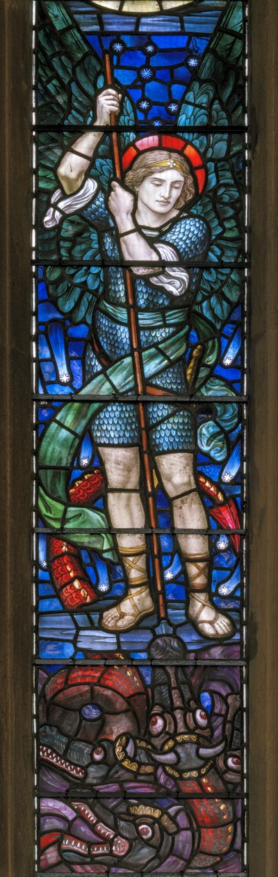 Yeovil, St John The Baptist, Lowndes & Drury, Henry Holiday, The Archangel St Michael & Dragons, 1917-18 autorstwa Henry Holiday