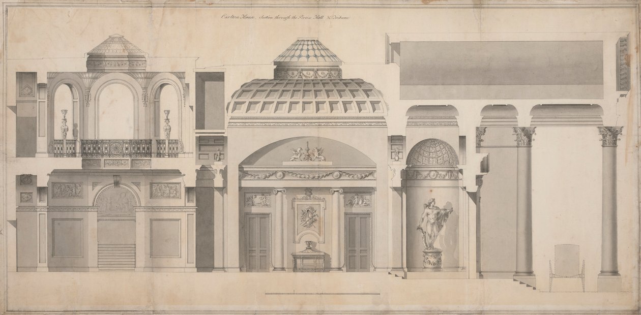 Carlton House, Pall Mall, Londyn: sekcja portyku, sali i trybuny autorstwa Henry Holland
