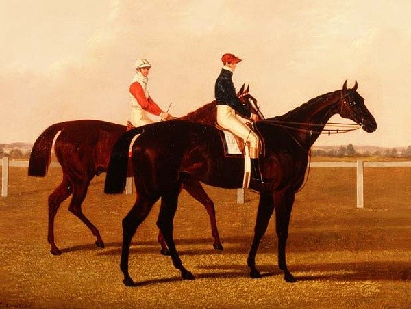 Konie wyścigowe „Charles XII” i „Euclid” z dżokejami Up autorstwa Henry Hugh Armstead