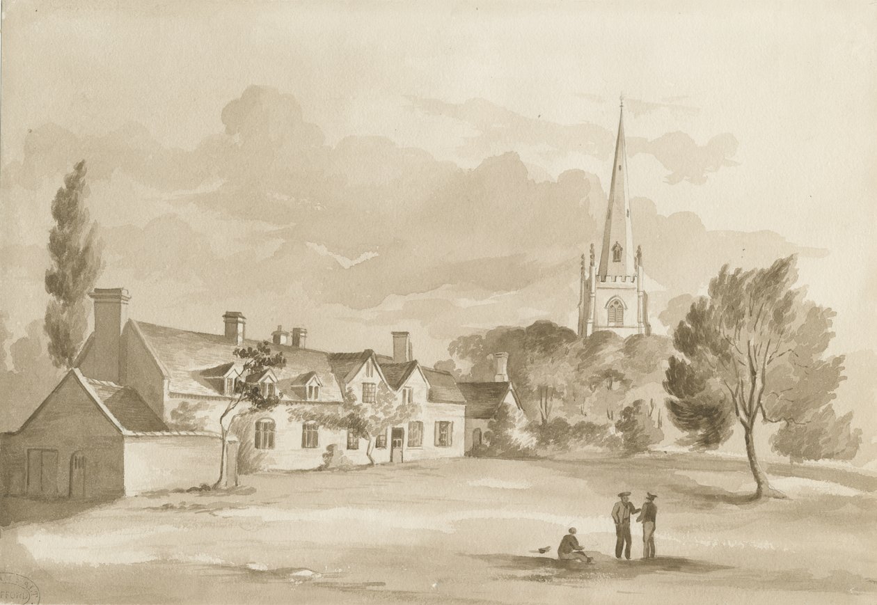 Brewood Church: rysunek w sepii, 1844 autorstwa Henry James Noyes