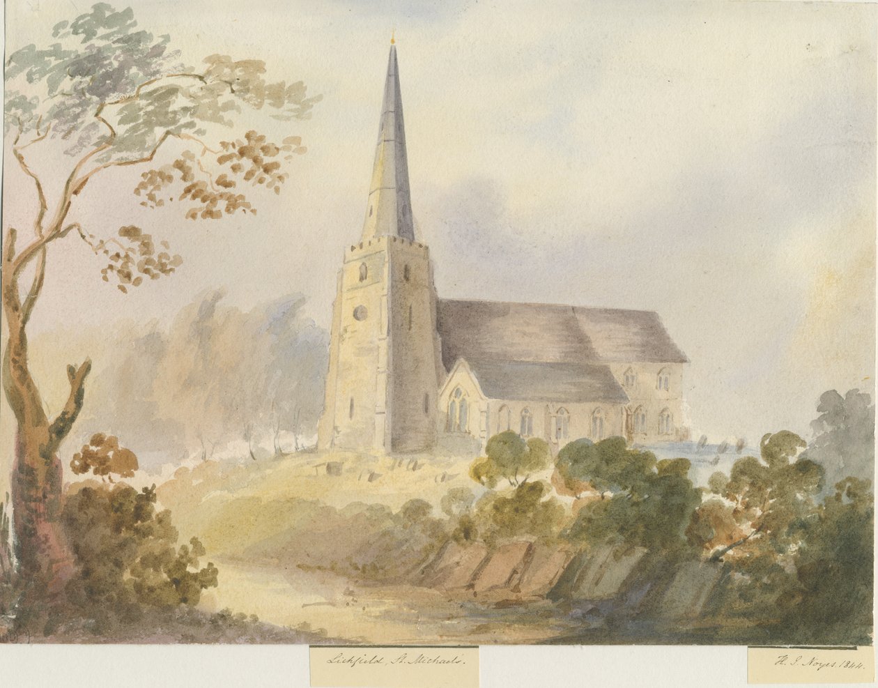 Lichfield - Kościół św. Michała: malarstwo akwarela autorstwa Henry James Noyes