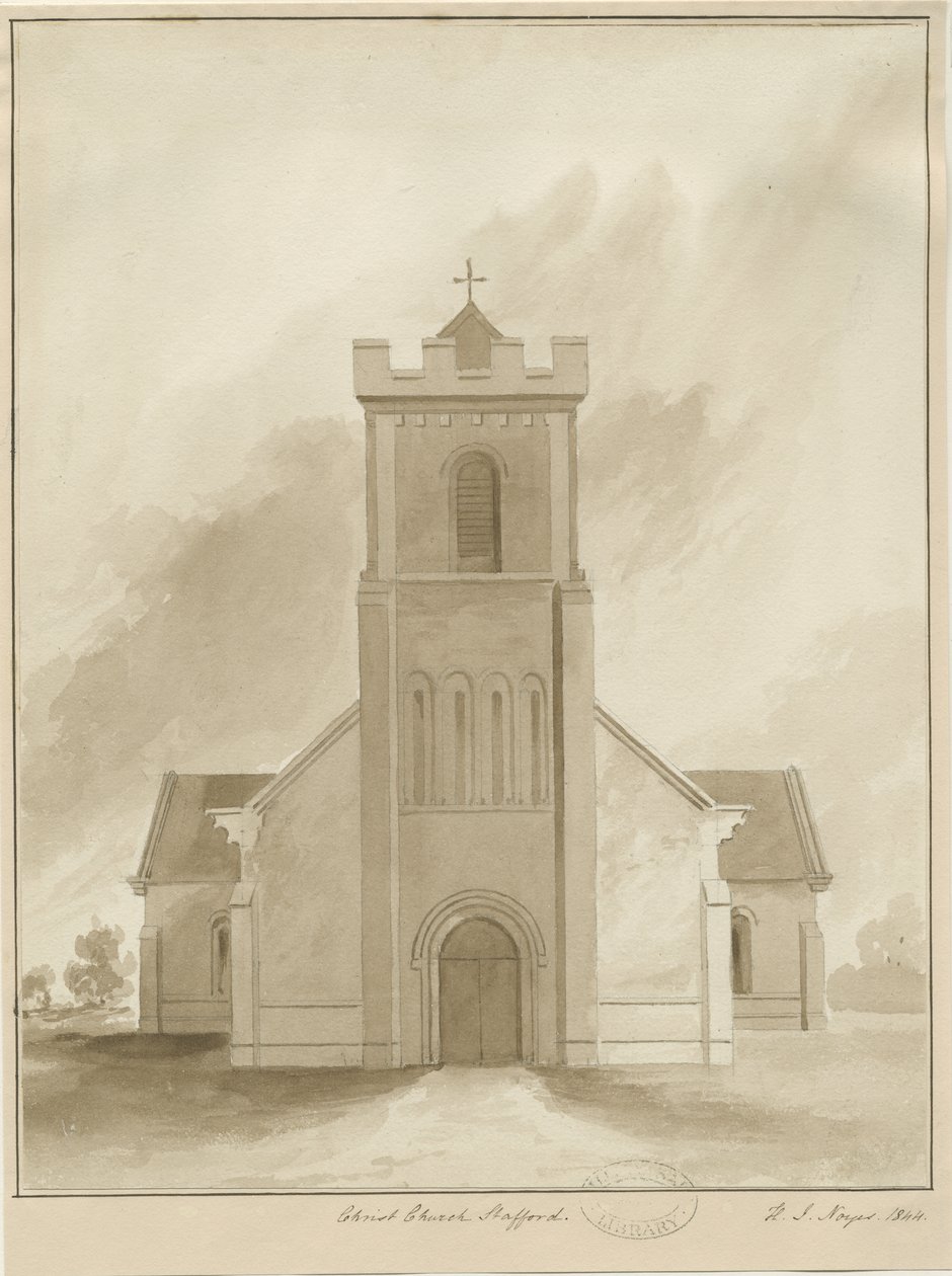 Stafford - Christ Church: rysunek w kolorze sepii, 1844 autorstwa Henry James Noyes