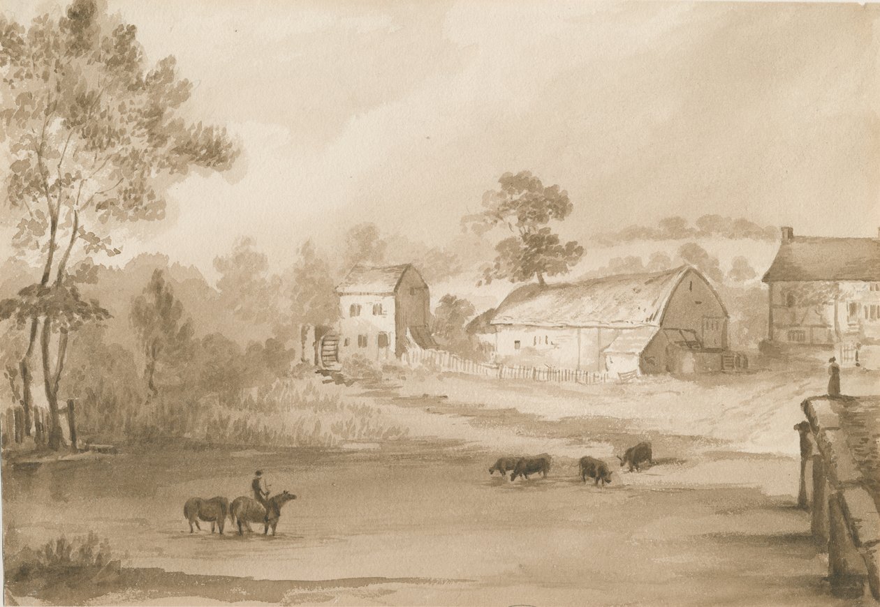 Trysull Mill: rysunek w sepii autorstwa Henry James Noyes
