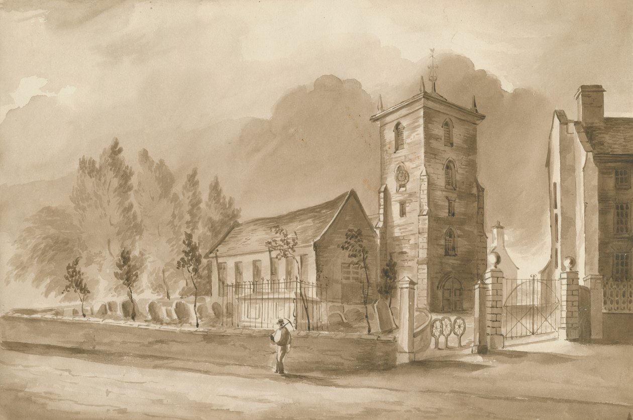 Kościół Willenhall: rysunek w sepii, nd [1844] (rysunek) autorstwa Henry James Noyes