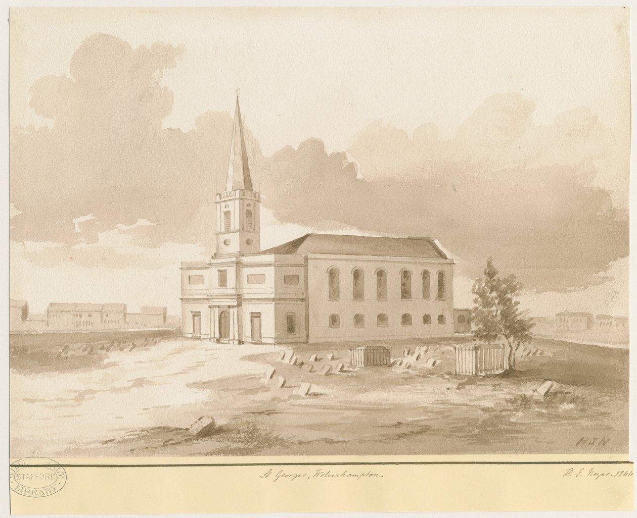 Wolverhampton - Kościół św. Jerzego: rysunek w kolorze sepii, 1844 autorstwa Henry James Noyes