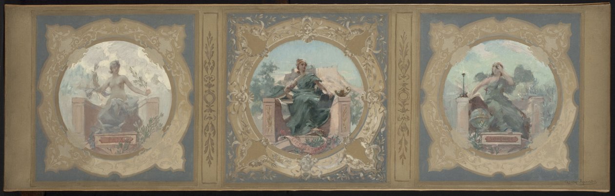 Szkic dla Galerii Lobau w paryskim ratuszu: Pokój. Literatura. Nauka, w 1890 r. (olej na płótnie) autorstwa Henry Jean Louis Boureau