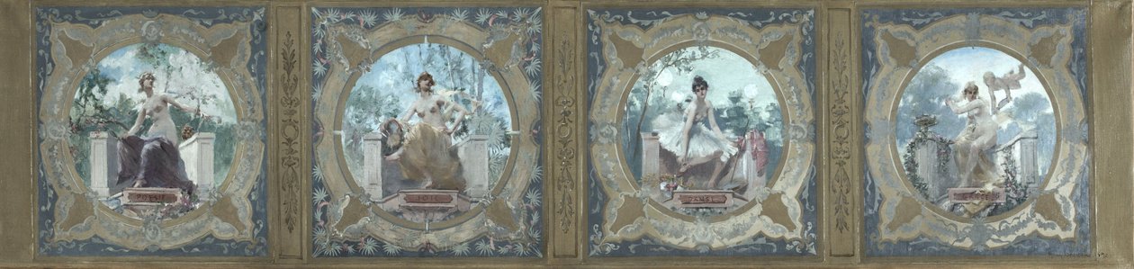 Szkic dla Galerii Lobau w paryskim ratuszu: Poezja. Radość. La Danse. La Grace, 1890 (olej na płótnie) autorstwa Henry Jean Louis Boureau