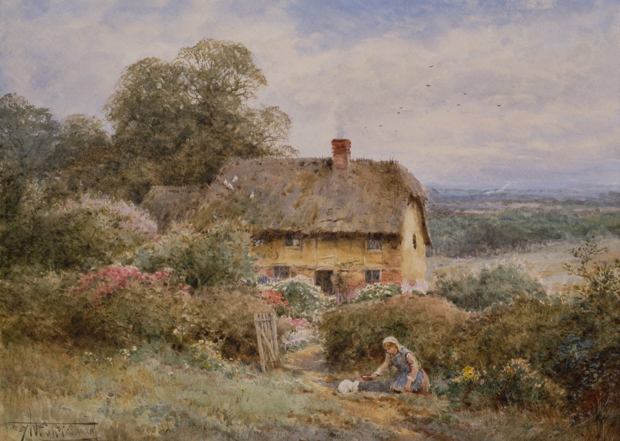 Malowniczy domek, Warwickshire (ołówek i akwarela) autorstwa Henry John Sylvester Stannard