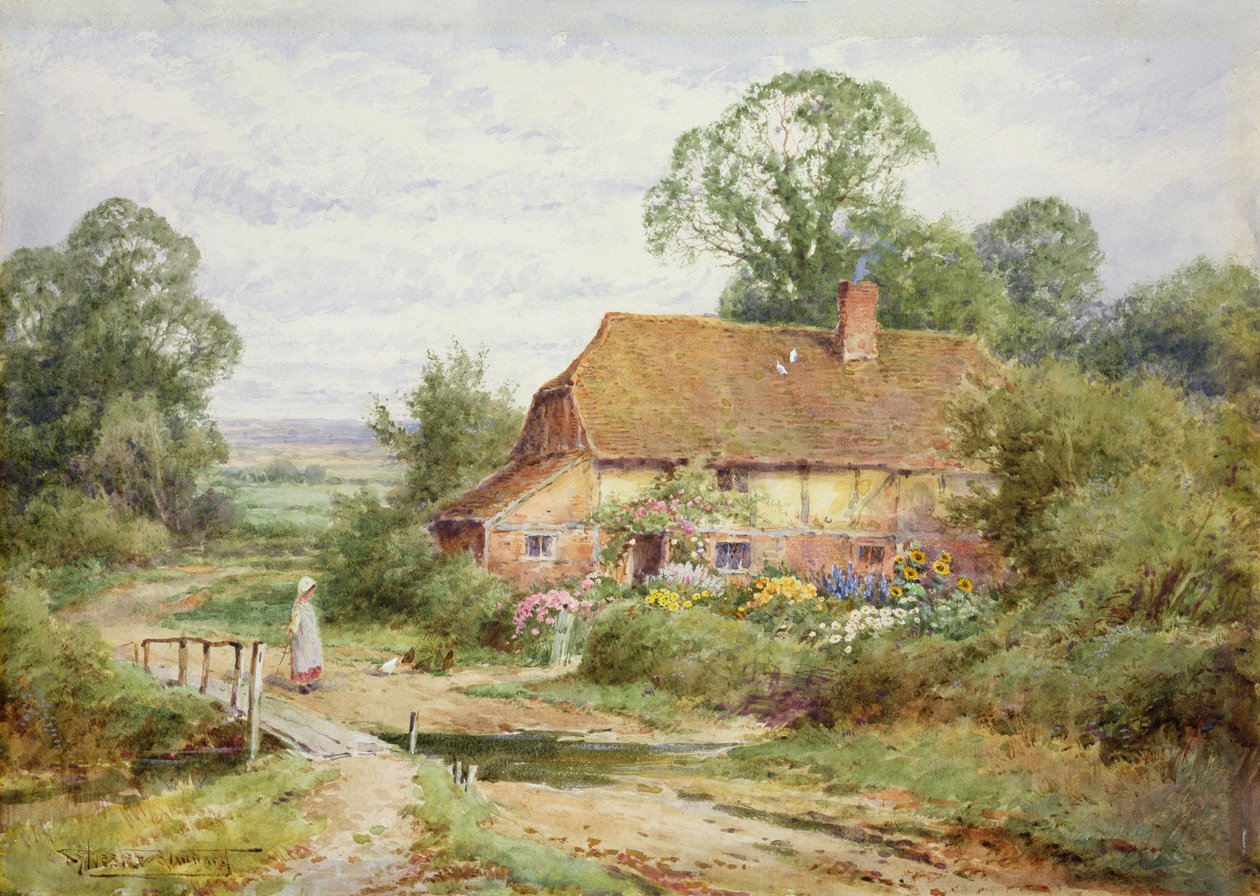 Karmienie Kurcząt (akwarela) autorstwa Henry John Sylvester Stannard