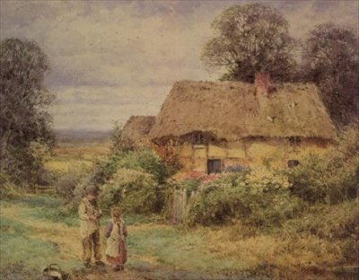 Domek kryty strzechą latem autorstwa Henry John Sylvester Stannard