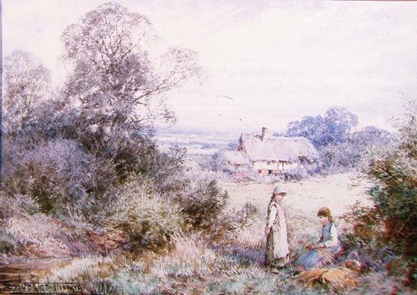 Dwie młode dziewczyny bawiące się na łące autorstwa Henry John Sylvester Stannard