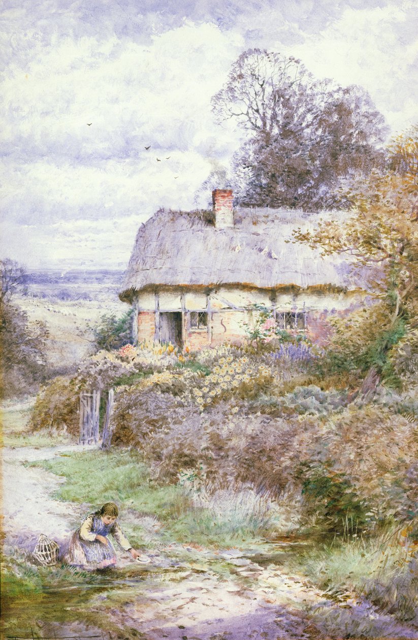 Młoda dziewczyna klęczy nad strumieniem autorstwa Henry John Sylvester Stannard