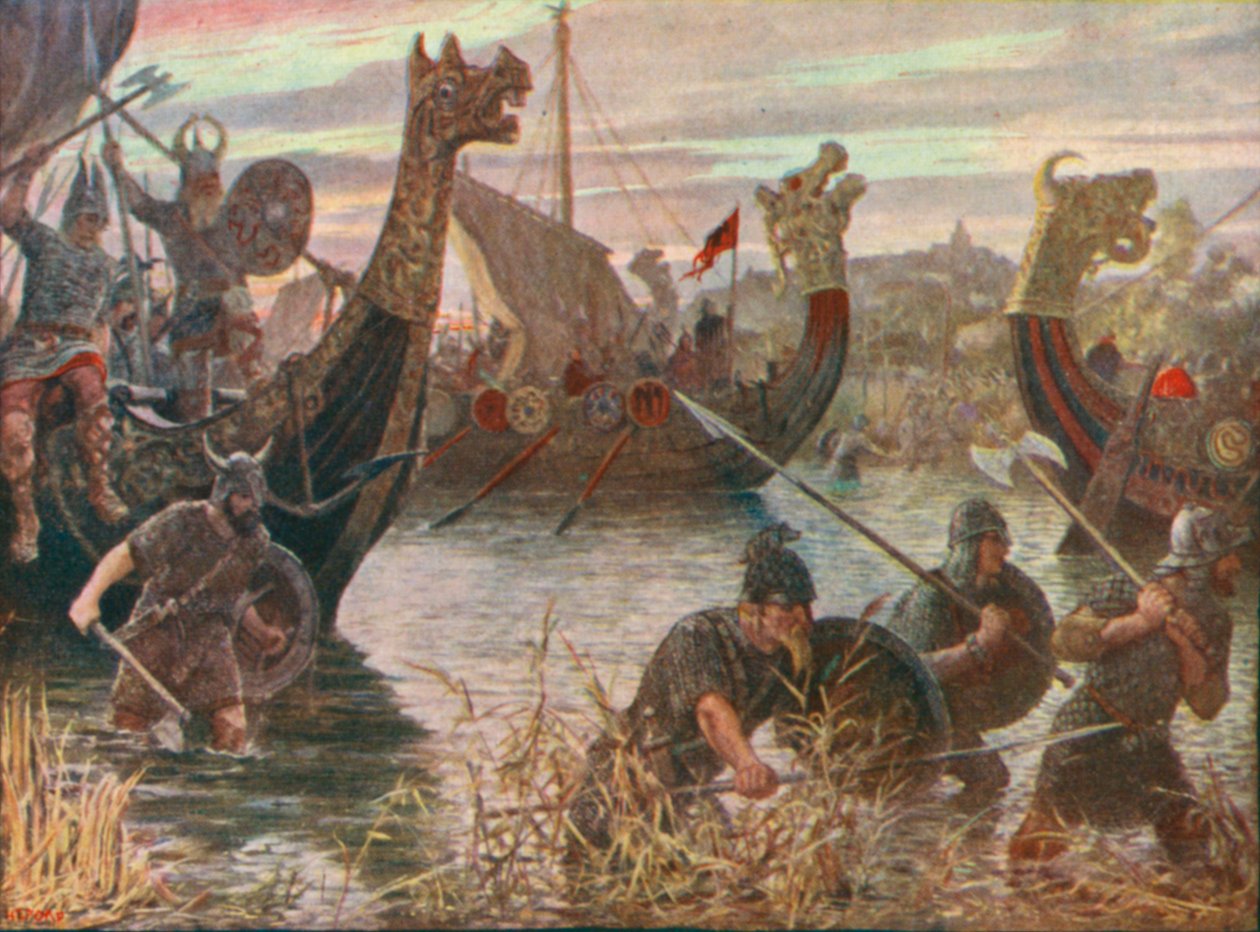 Duński nalot (kolorowa litografia) autorstwa Henry Justice Ford