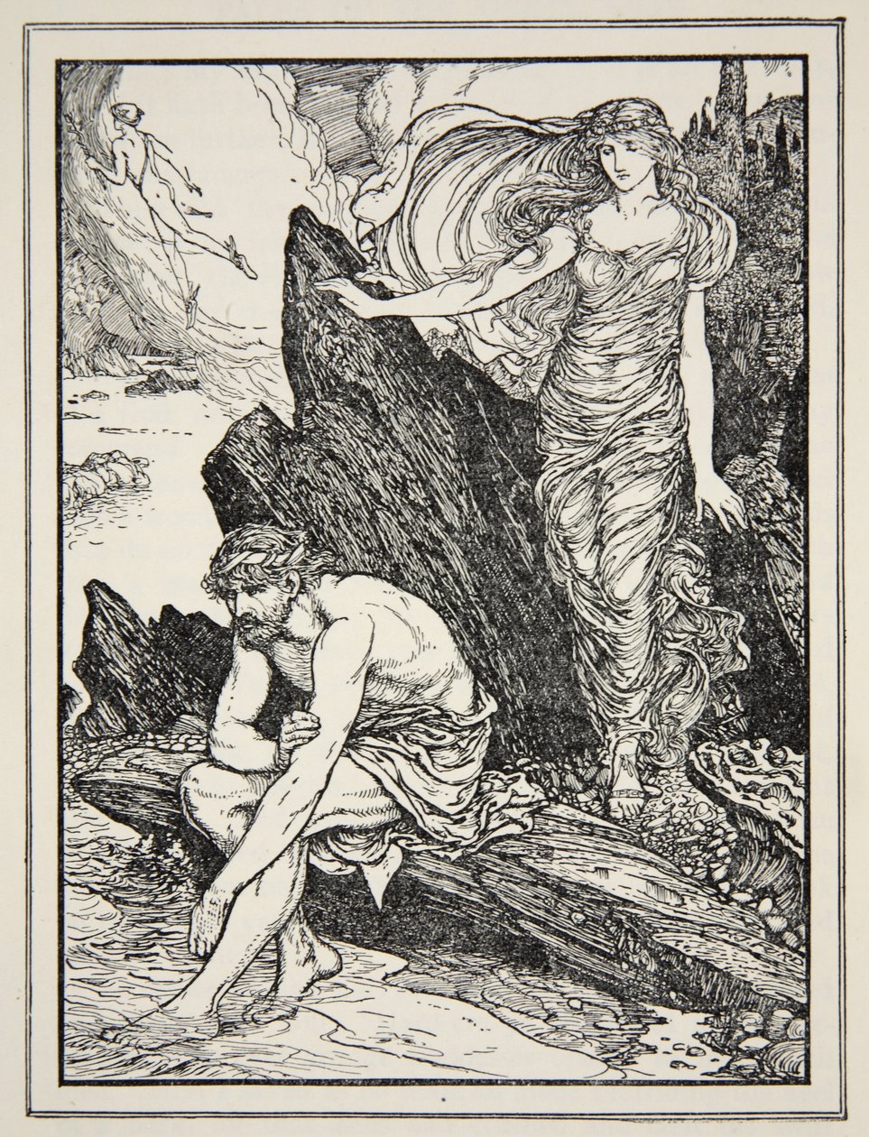 Calypso lituje się nad Ulissesem, z „Opowieści o greckich morzach” Andrew Langa autorstwa Henry Justice Ford