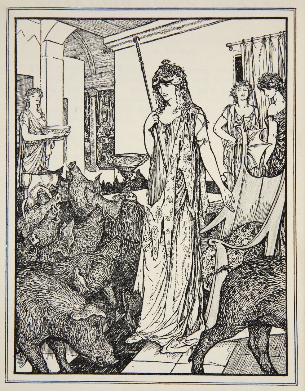 Circe wysyła Swine (Towarzysze Ulissesa) do Styes, frontispis z „Opowieści o morzach greckich” Andrew Langa, 1926 (atrament na papierze) autorstwa Henry Justice Ford