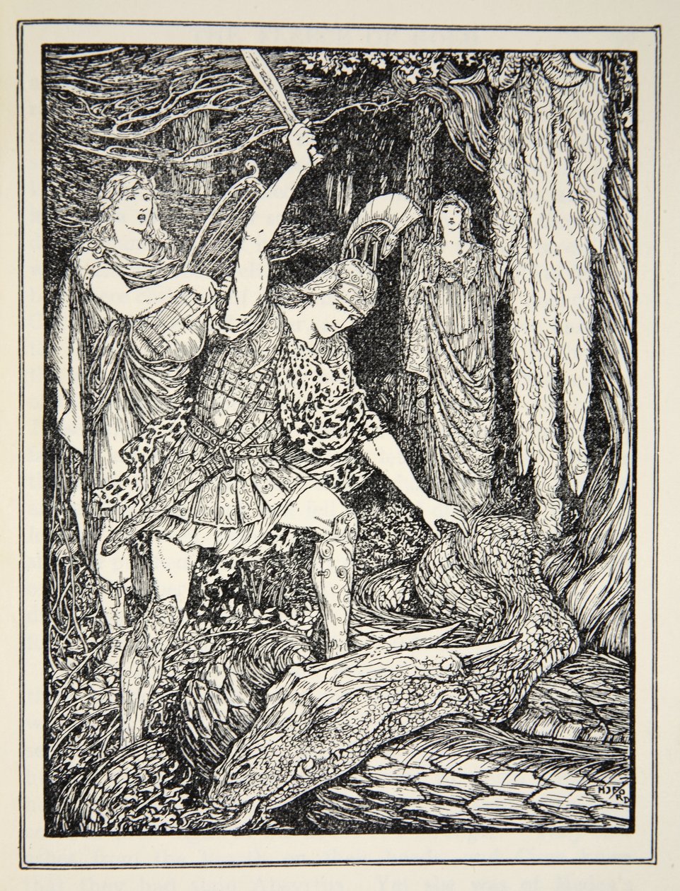 Jak wąż, który strzegł Złotego Runa został zabity, z „Opowieści o morzach greckich” Andrew Langa, 1926 (atrament na papierze) autorstwa Henry Justice Ford