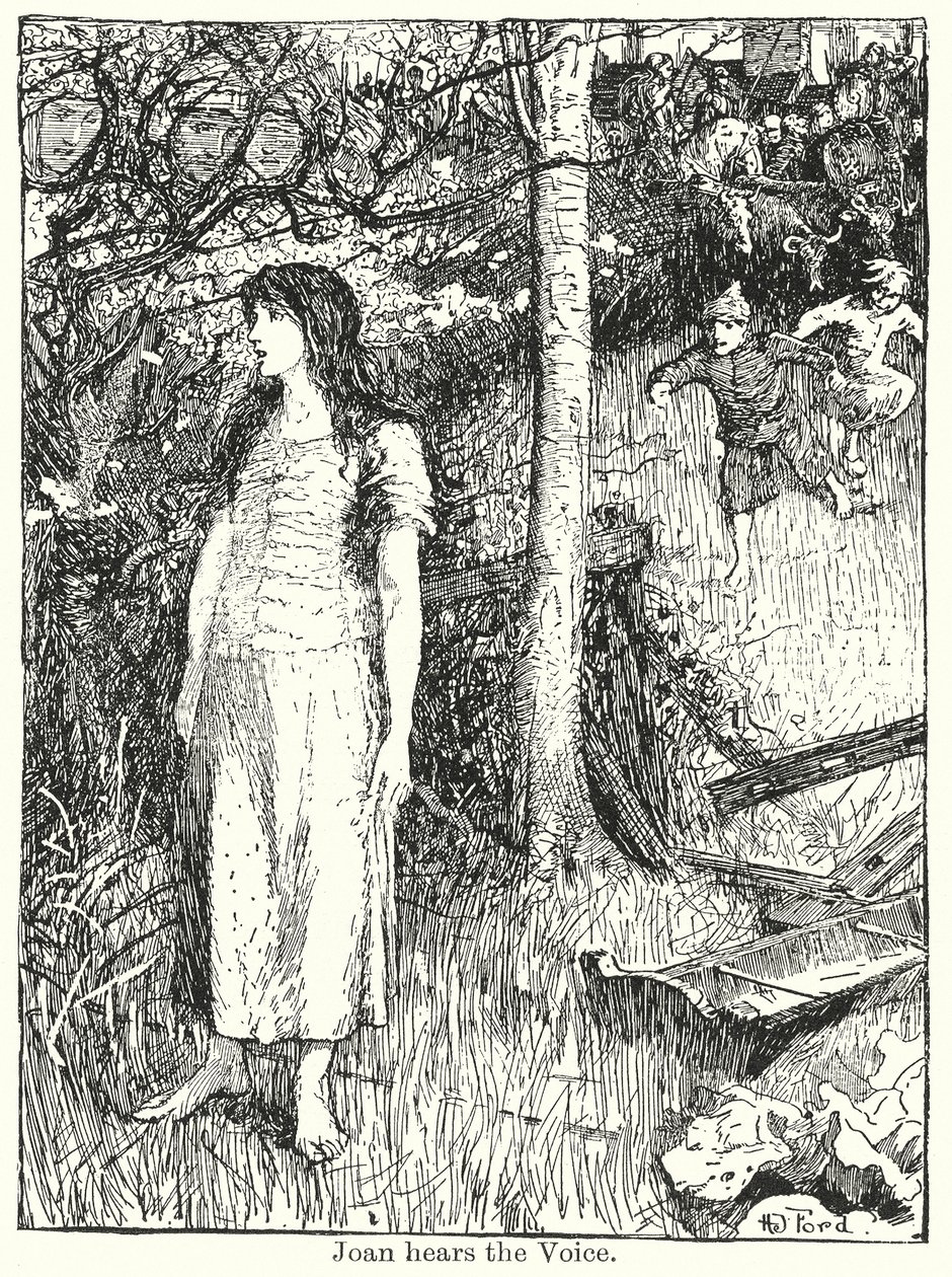 Joan słyszy głos (litografia) autorstwa Henry Justice Ford