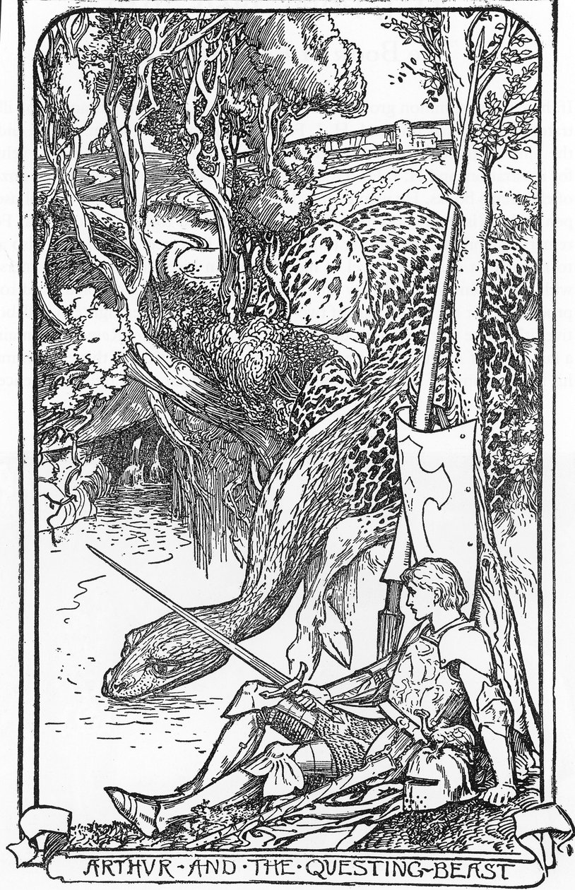 King Arthur and the Questing Beast Ilustracja HJ Forda (1860-1940) z „Księgi romansów” 1902 Zbiory prywatne autorstwa Henry Justice Ford