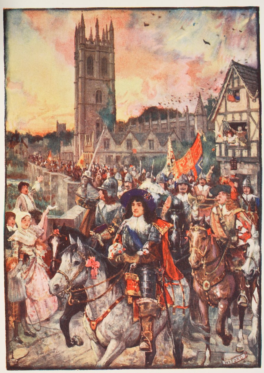 Książę Rupert w Oksfordzie, idący na bitwę, ilustracja z "Historii Anglii" C.R.L. Fletchera i Rudyarda Kiplinga, 1911 r. autorstwa Henry Justice Ford