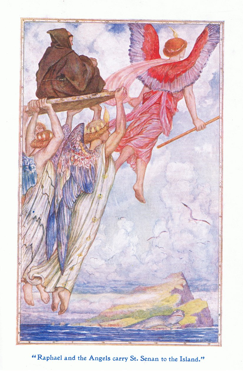 Rafael i aniołowie niosą Św. Sennana na wyspę, 1912 autorstwa Henry Justice Ford