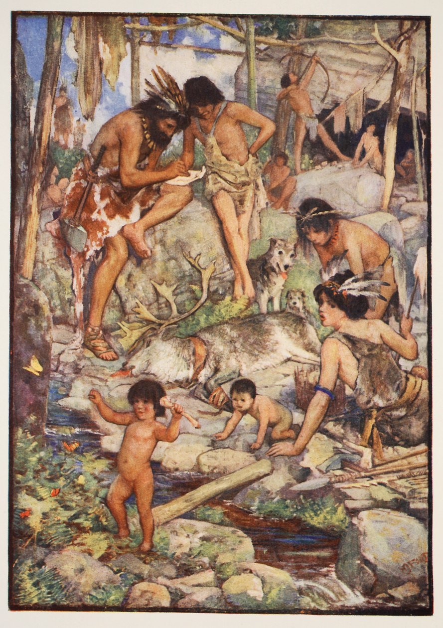 The Cave People, ilustracja z „Historii Anglii” autorstwa C.R.L. Fletcher i Rudyard Kipling, 1911 autorstwa Henry Justice Ford