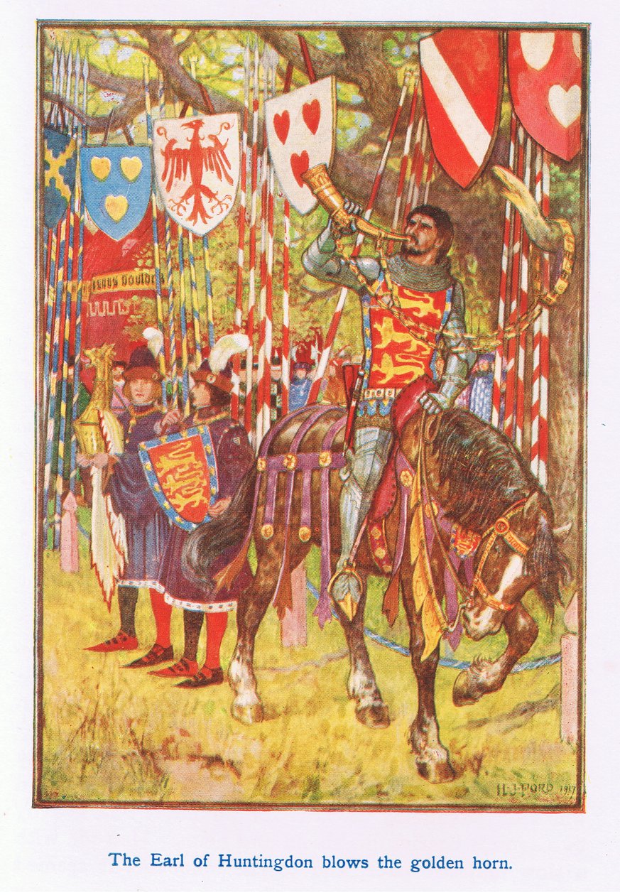 Hrabia Huntingdon dmie w złoty róg autorstwa Henry Justice Ford