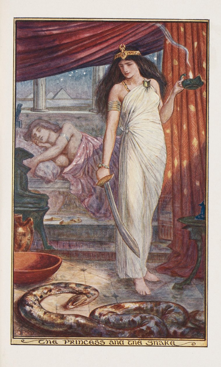 Księżniczka i wąż, ilustracja z The Brown Fairy Book autorstwa Andrew Lainga, 1904 autorstwa Henry Justice Ford