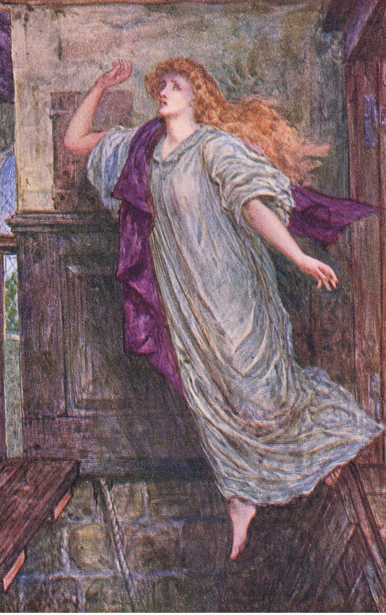 Śmierć Amy Robsort, hrabiny Leicester, ilustracja z "Kenilworth", ok. 1910 (kolor lito) autorstwa Henry Justice Ford