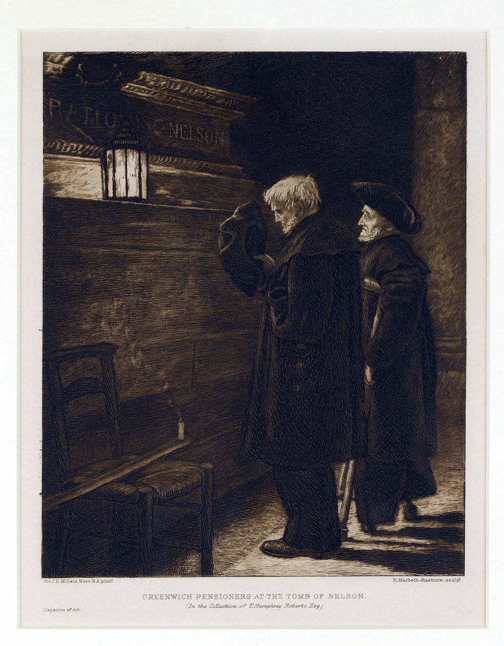 Dwóch mieszkańców szpitala Greenwich, zebranych z grobu Horatio Nelsona (1758-1805) w krypcie kościoła św. Pawła (Londyn, Anglia) autorstwa Henry Macbeth Raeburn