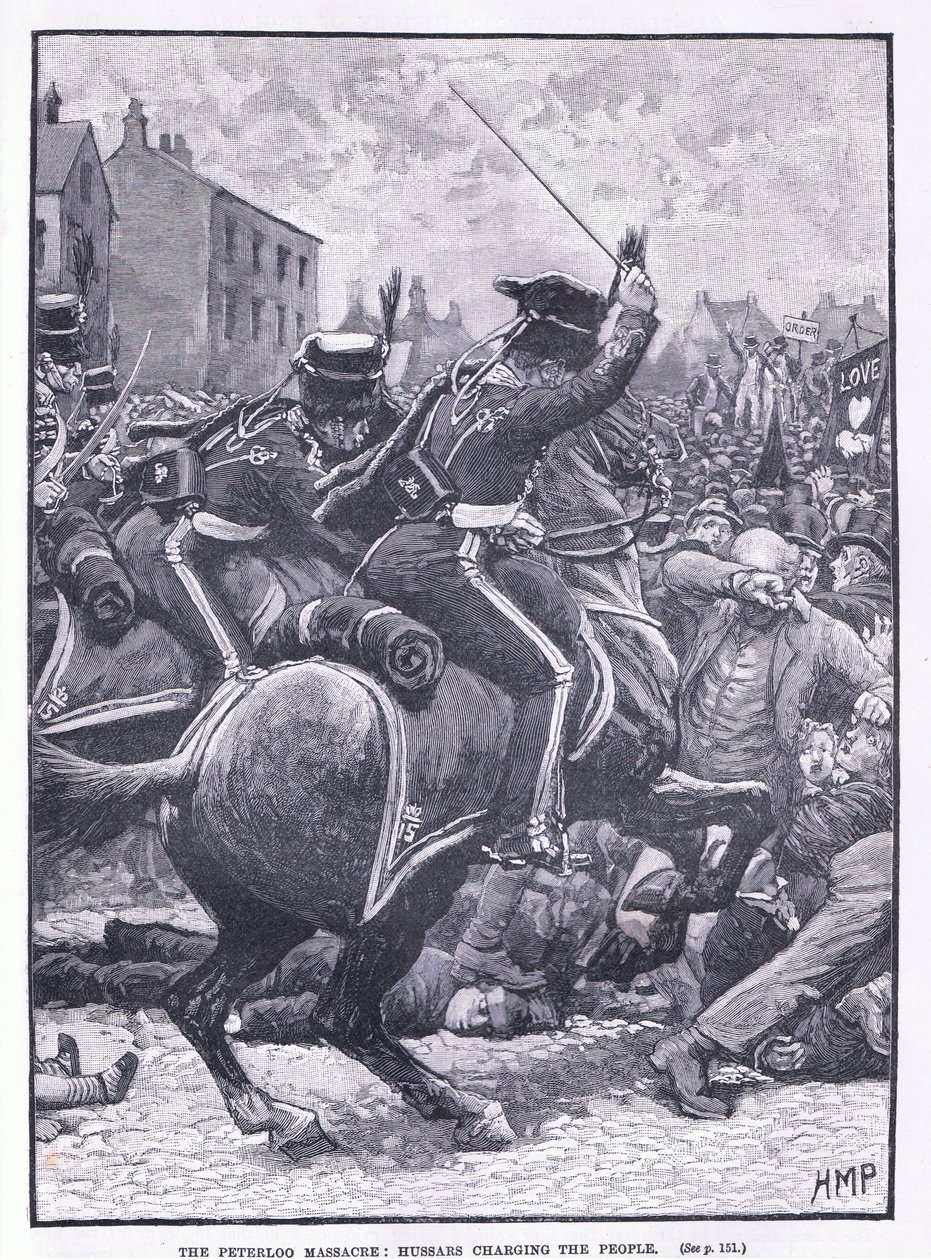 Masakra w Peterloo: Huzarzy szarżujący na lud AD 1819 autorstwa Henry Marriott Paget