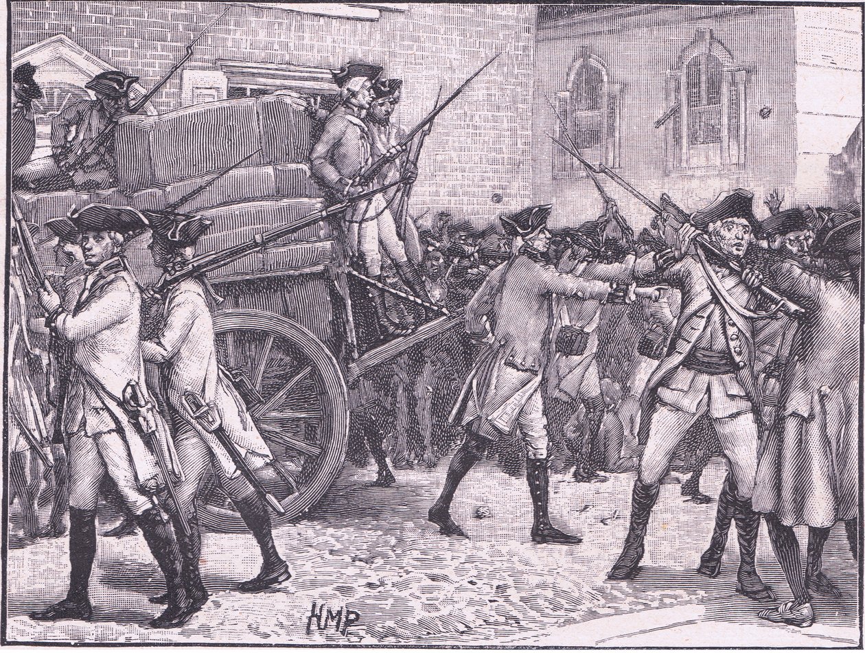 Żołnierze eskortujący ostemplowany papier do ratusza, Nowy Jork 1765 r. autorstwa Henry Marriott Paget
