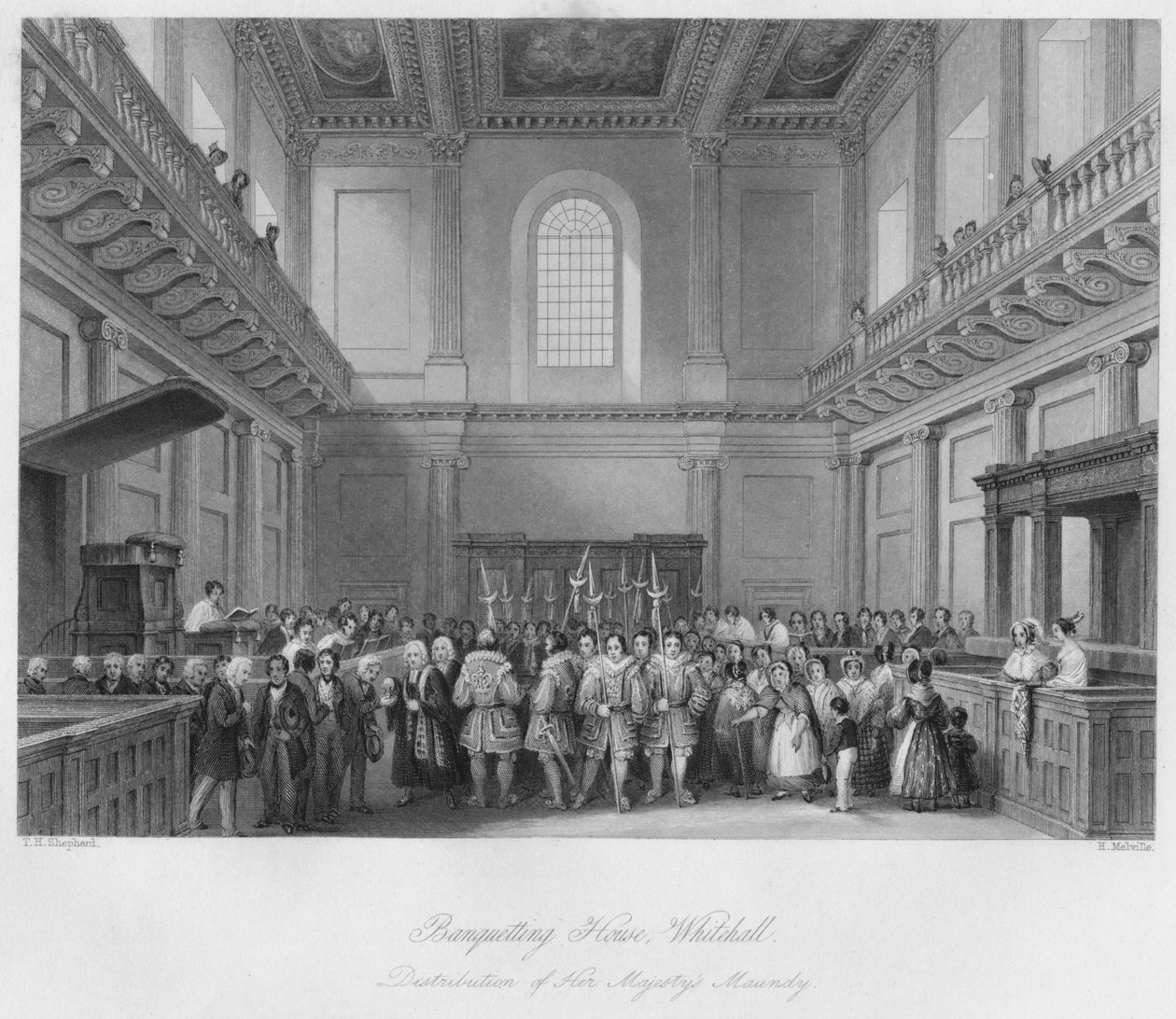 Dom Bankietowy, Whitehall. Dystrybucja Jej Królewskiej Mości Maundy, c1841 autorstwa Henry Melville