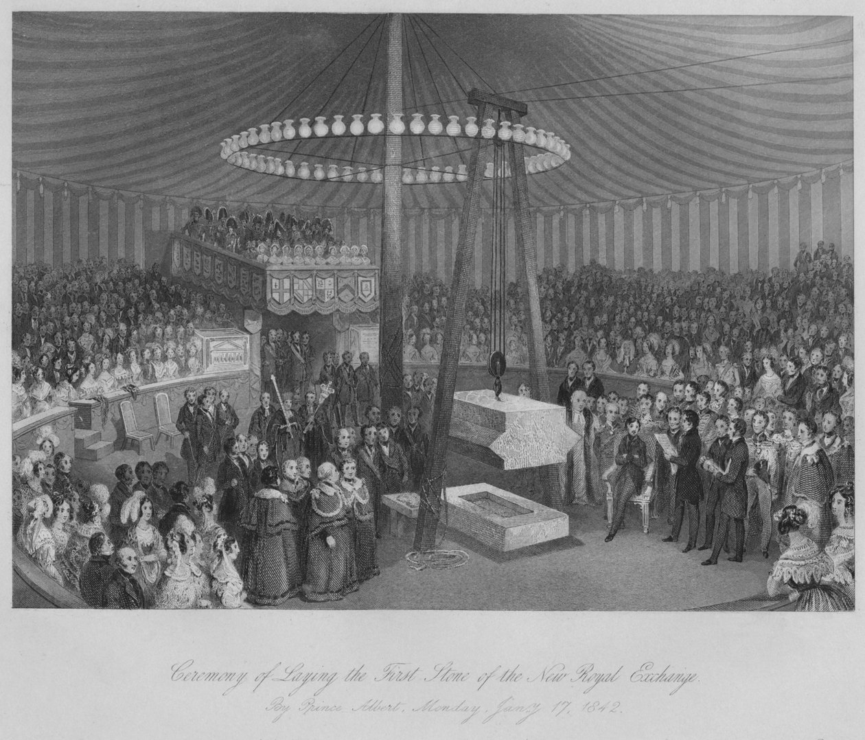 Ceremonia wmurowania pierwszego kamienia Nowej Królewskiej Giełdy, ok. 1842 r. autorstwa Henry Melville