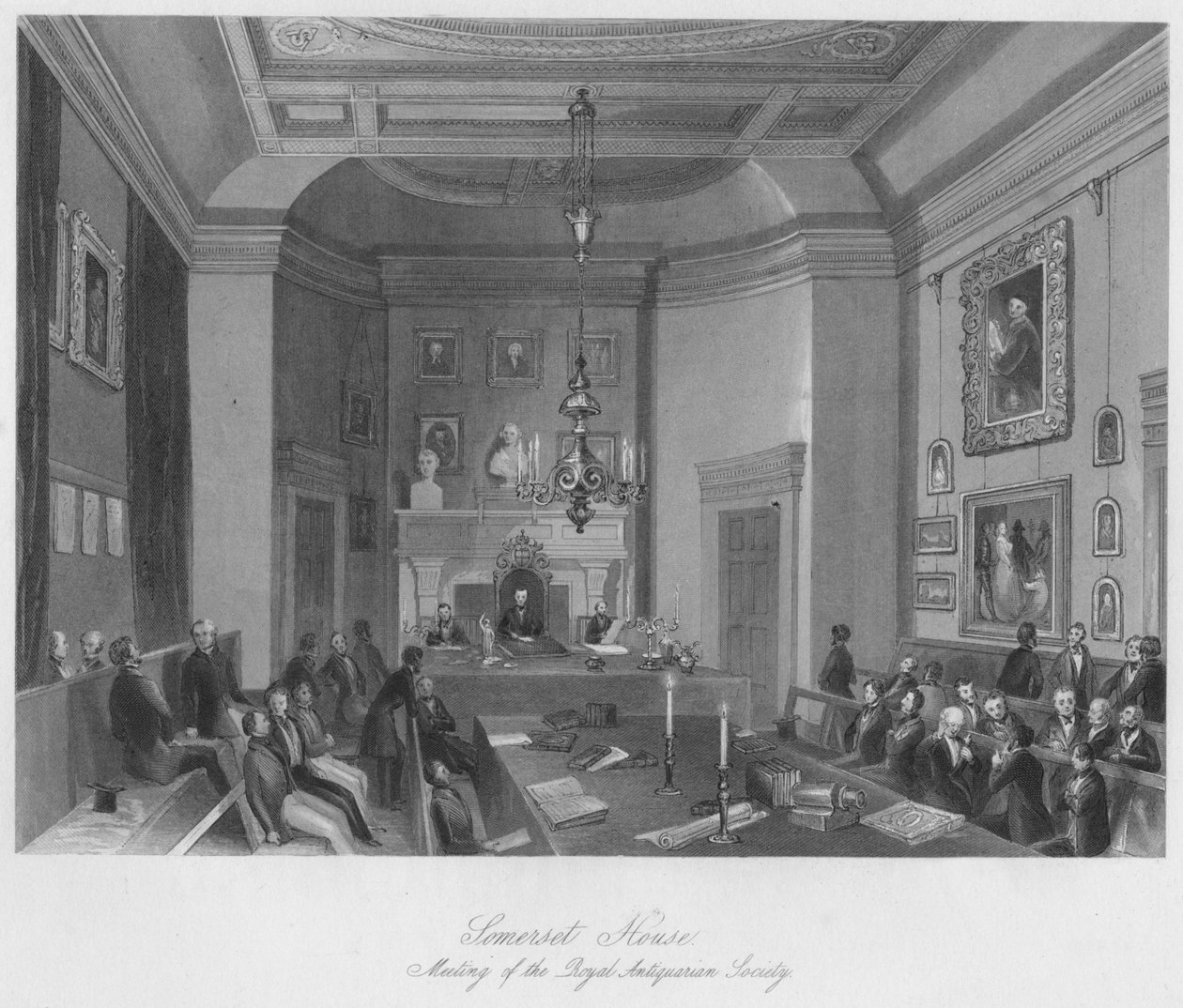 Dom w Somerset. Spotkanie Królewskiego Towarzystwa Antykwarycznego, ok. 1841 autorstwa Henry Melville