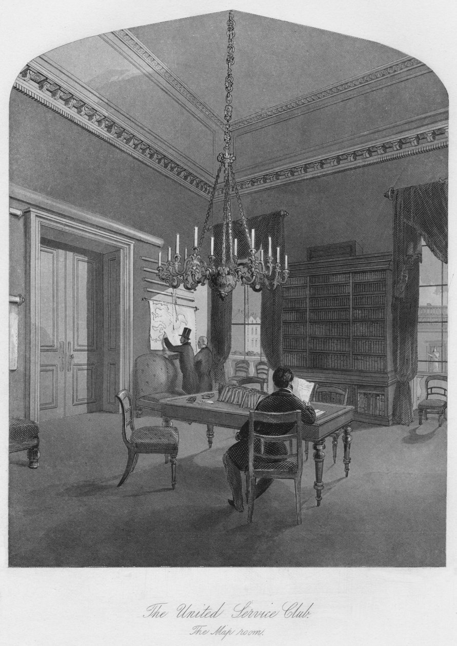 Klub Zjednoczonej Służby. Sala Map, ok. 1841 r. autorstwa Henry Melville