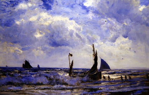 Holowanie łodzi (olej na płótnie) autorstwa Henry Moore